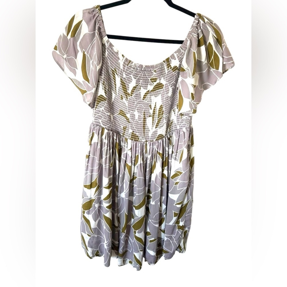 Free People Louise Mini Dress Size Small‎ Purple Floral Smocked Off The Shoulder - Picture 6 of 6